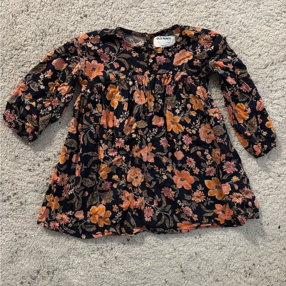 Old Navy Black Dress with Orange and Pink Floral Pattern Size 3T - Picture 1 of 7
